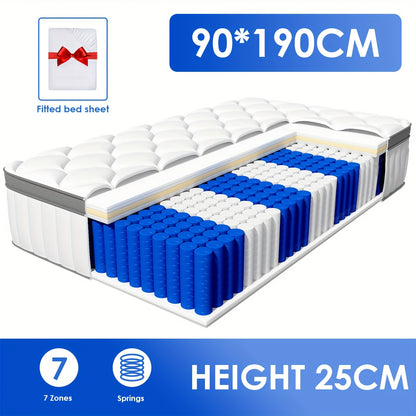 Authmic Mattress with 7-zone Firmness Levels H2 And H3, Individually Pocketed Spring Mattress with Memory Foam, Breathable And Ergonomically Designed Spring Core Mattress.