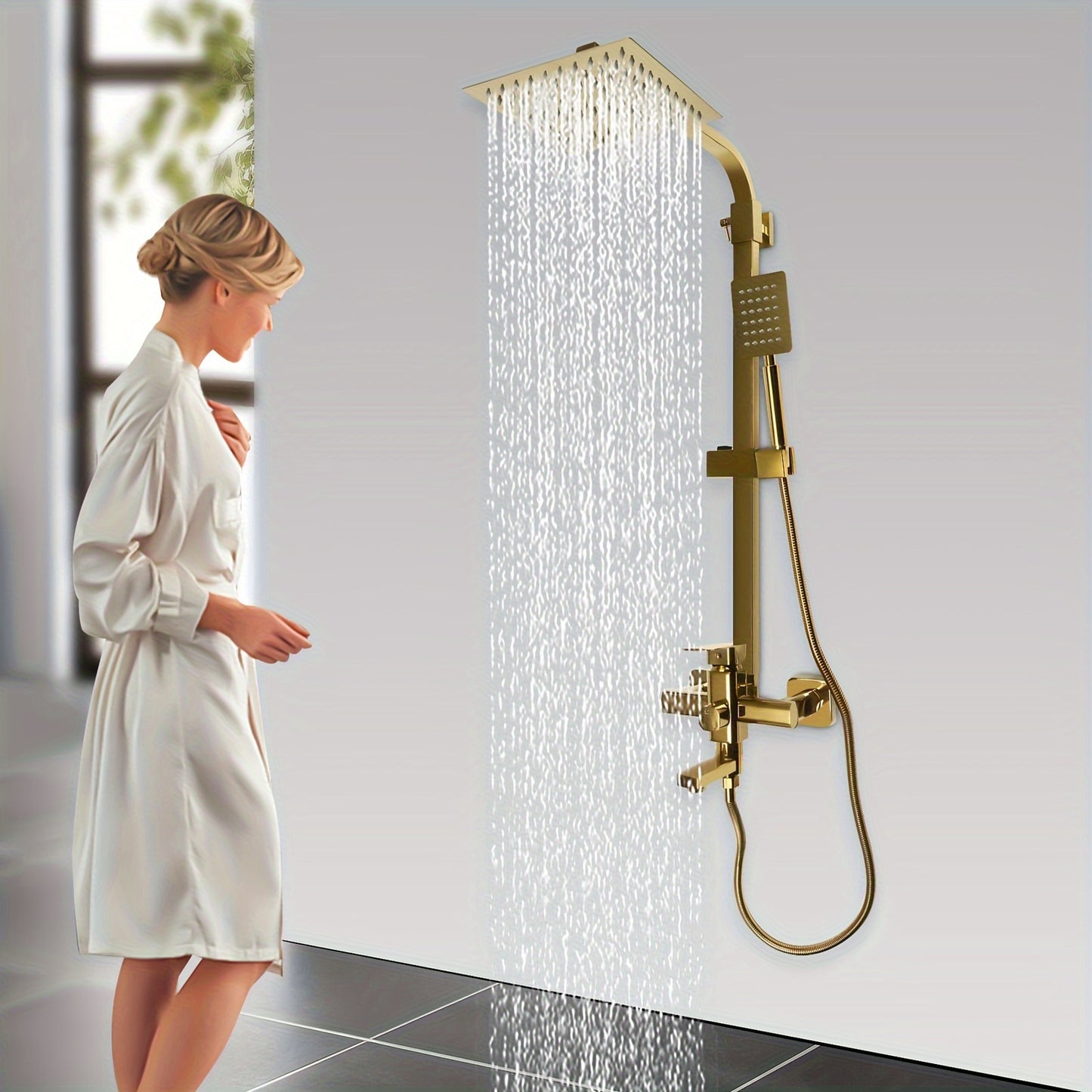 Doucheset – Douche Set – Complete Douche Set – Regendouche Set – Handdouche Set – Luxe Gouden Messing – 20x20 cm Regenval Topdouche – Verstelbare Hoogte 85-124 cm