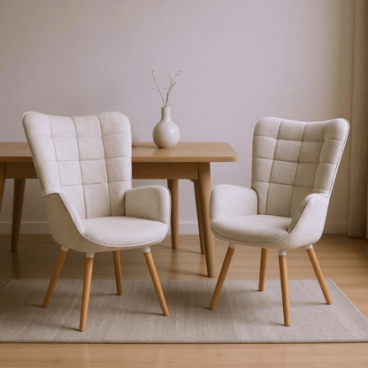 Eetkamerstoel – Armstoel – Fauteuil – Stoel Met Armleuningen – Beige – Hoogwaardige Quilted Stof – Stevige Houten Poten