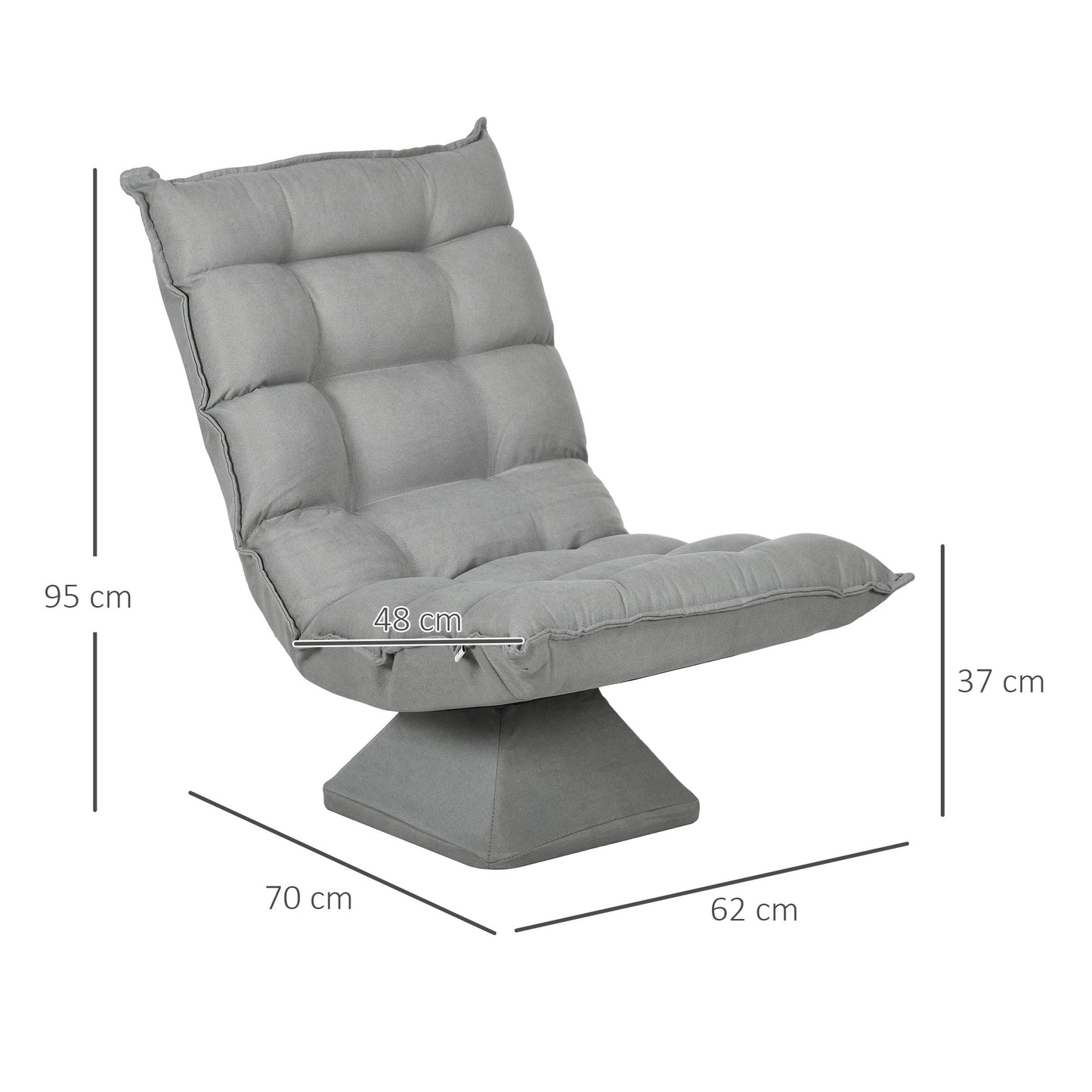 Vloerstolstoel – Grondstoel – Loungestoel – Relaxstoel – Gamingstoel – Lichtgrijs – Verstelbare Rugleuning Tot 120° – 360° Draaibaar Met Stalen Frame