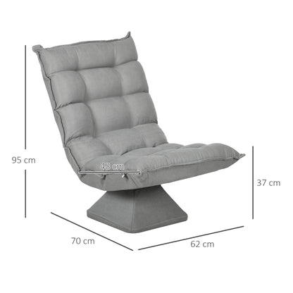Vloerstolstoel – Grondstoel – Loungestoel – Relaxstoel – Gamingstoel – Lichtgrijs – Verstelbare Rugleuning Tot 120° – 360° Draaibaar Met Stalen Frame