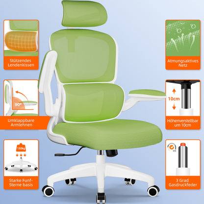 Office Chair with Adjustable Headrest, Armrests, and Lumbar Support, Load Capacity up to 150 kg