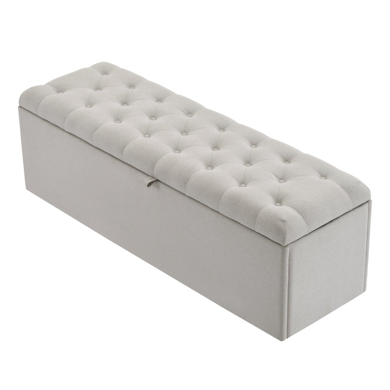 Bedbankje – Bedbank – Slaapbank – Opbergbank – Zitbank – Linnen Bekleding – Compact 141x41,5x47 cm – Met Opbergruimte