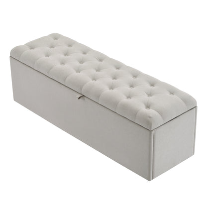 Bedbankje – Bedbank – Slaapbank – Opbergbank – Zitbank – Linnen Bekleding – Compact 141x41,5x47 cm – Met Opbergruimte