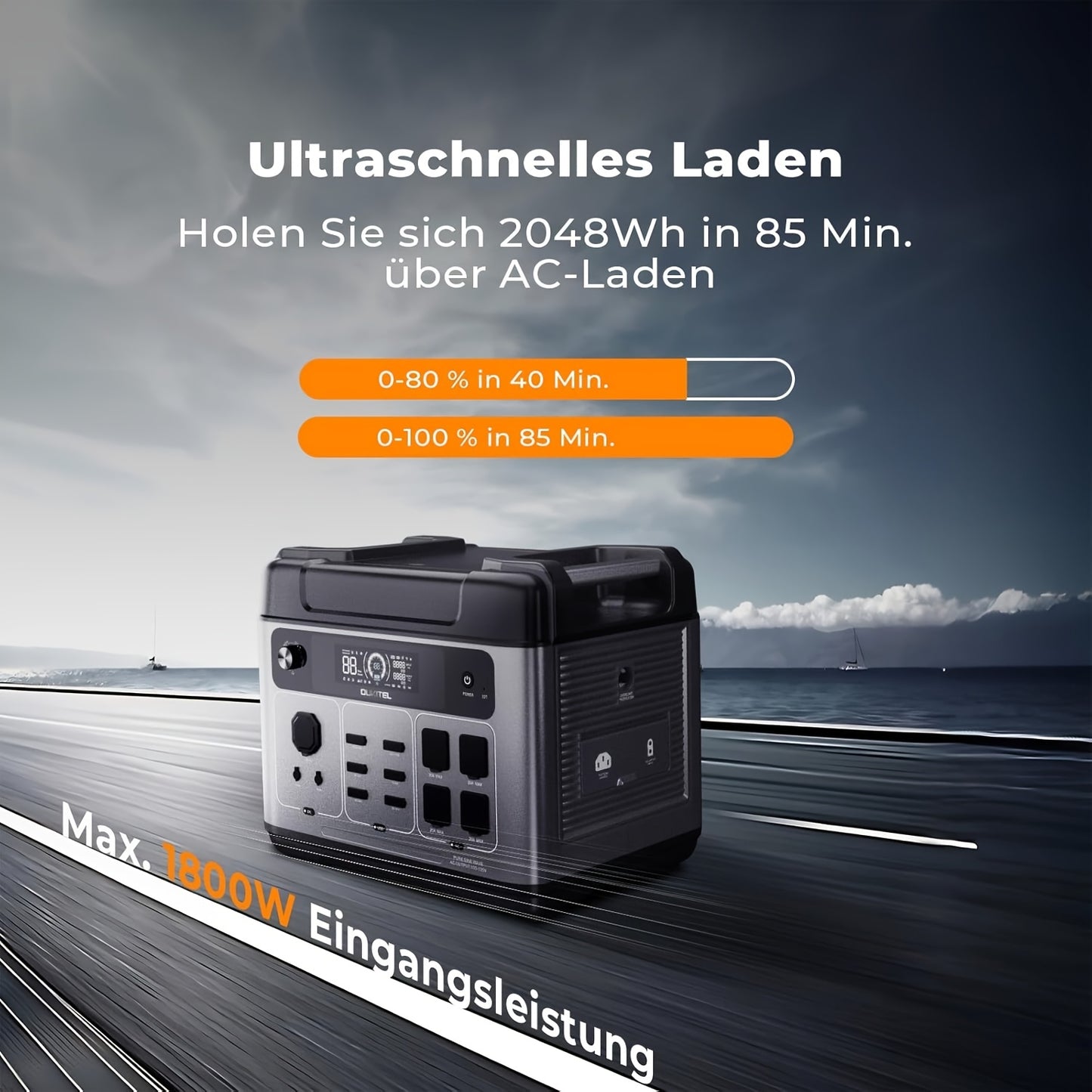 Powerstation – Zonnegenerator – Noodstroomvoorziening – Draagbare Accu – Camping Stroomvoorziening – 2048 Wh Capaciteit – Snelladen 0-80% in 1 Uur