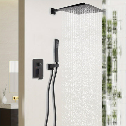 Regendouche – Regenval Douche – Doucheset – Douchekop – Douchekolom – Mat Zwart – 30 cm Hoofddouche – RVS en Messing