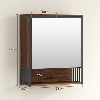 Hangend Spiegelkastje Badkamer – Badkamerkastje – Spiegelkast – Wandkastje – Opbergkast – Zachte Sluiting – 25x40,5 cm Spiegel – MDF Bruin