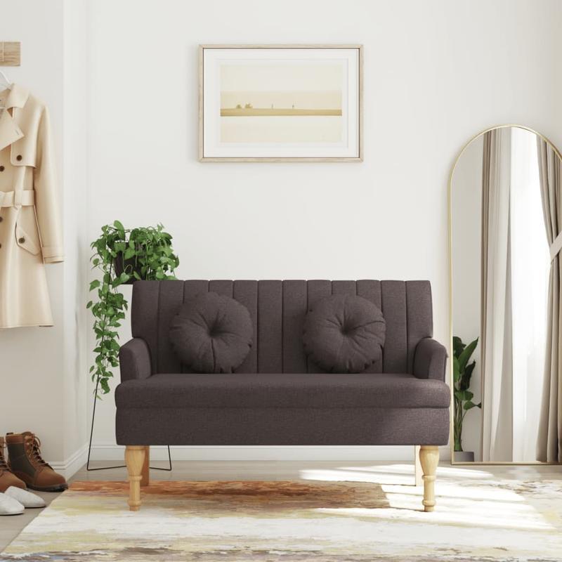 Bankje – Zitbank – Halbankje – Woonkamerbank – Slaapkamerbank – Massief Houten Frame – Donkerbruin Champagne Met Pluche Kussens – 114x65x75 cm