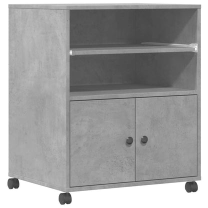 Heavy-Duty Concrete Gray Wood Printer Stand with Storage Shelves & Rollers - Mobile Office Floor Organizer, Sturdy Portable Design with Adhesive Pads, Space-Saving Multi-Tier Shelving for Printer, Paper Storage & Supplies, Mo