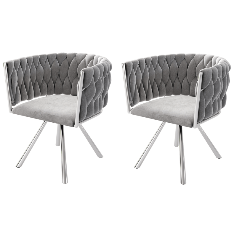 Draaifauteuil – Fauteuil – Stoel – Loungefauteuil – Relaxstoel – Velvet Fluweel – Met Metaal Frame – Draaibaar – Set van 2 – Grijs/Zilverkleurig