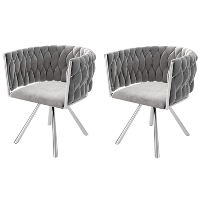 Draaifauteuil – Fauteuil – Stoel – Loungefauteuil – Relaxstoel – Velvet Fluweel – Met Metaal Frame – Draaibaar – Set van 2 – Grijs/Zilverkleurig