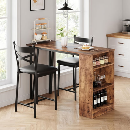 2pcs or 3pcs Drop Leaf Dining Table Set with Upholstered Chairs & 3-Tier Storage Shelves - Space-Saving Counter Height Folding Design, Rustic Farmhouse Style