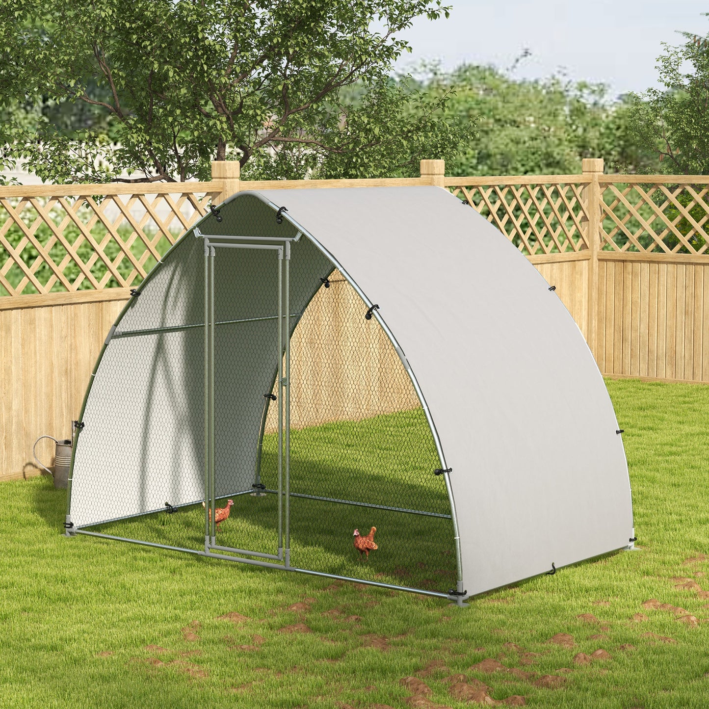 Kippenren Large Chicken Coop – Kippenhok – Kippenren – Kippenverblijf – Hennenren – Anti-UV Dak – Gegalvaniseerd Staal – Groot 5,75m – Slotbare Deur – Silvery