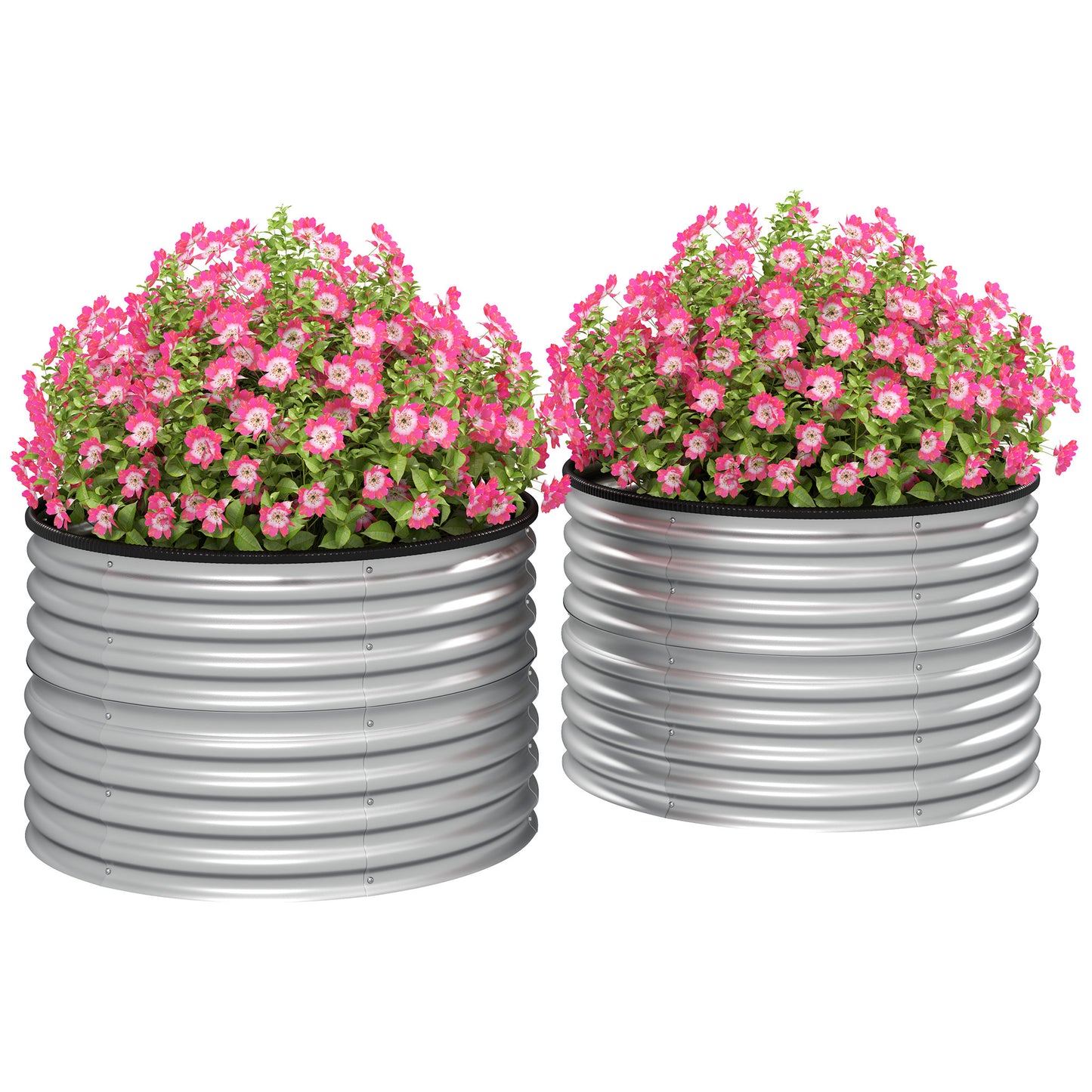 Bloembak – Plantenbak – Verhoogde Bak – Tuinbak – Bloempot – Set van 2 – Gegalvaniseerd Staal – Open Bodem met Rubberen Rand