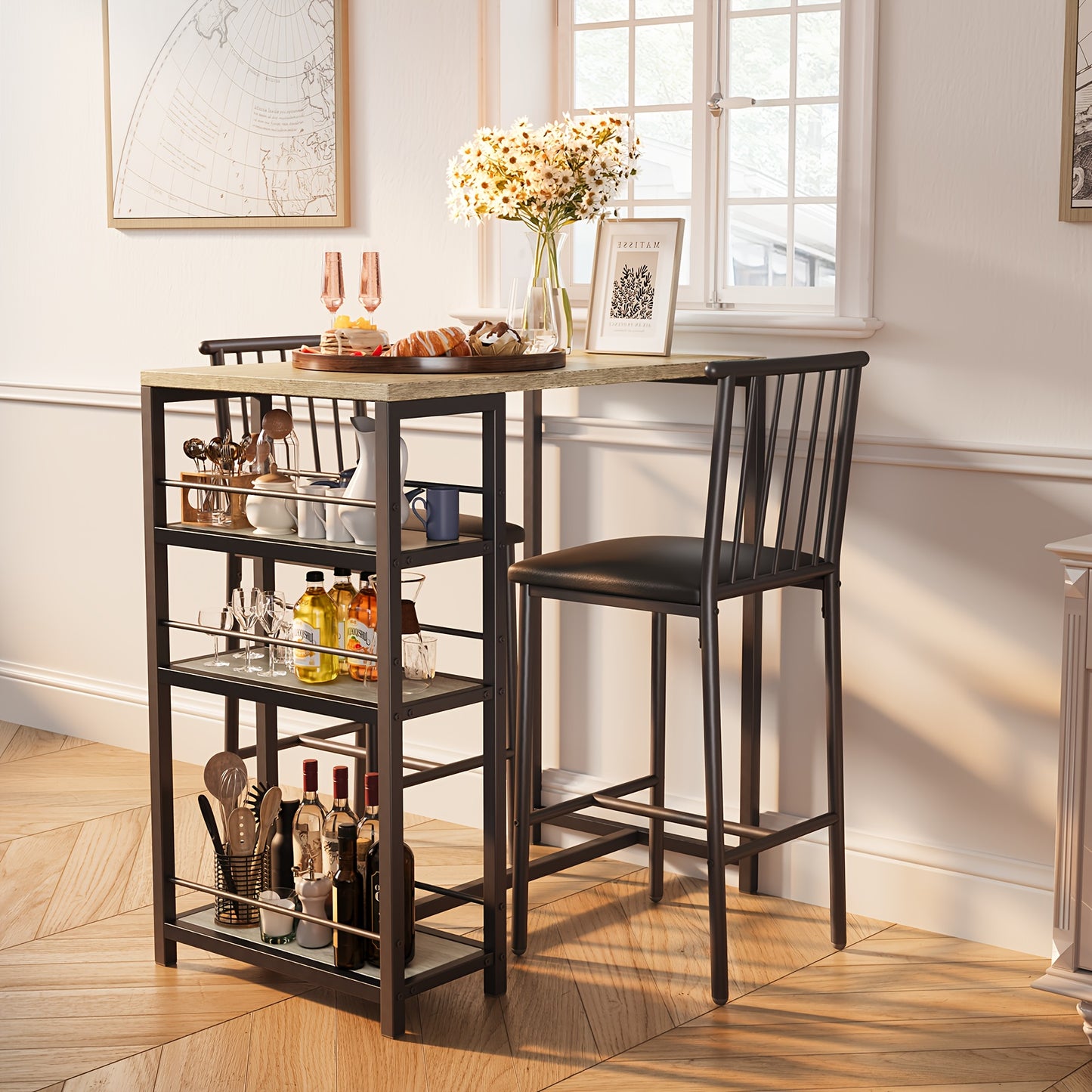 Eettafelset – Eethoek – Tafel met Stoelen – Meubelset – Diningset – Massief Hout & Kunstmatig Board – Klassiek Zwart-Grijs Design