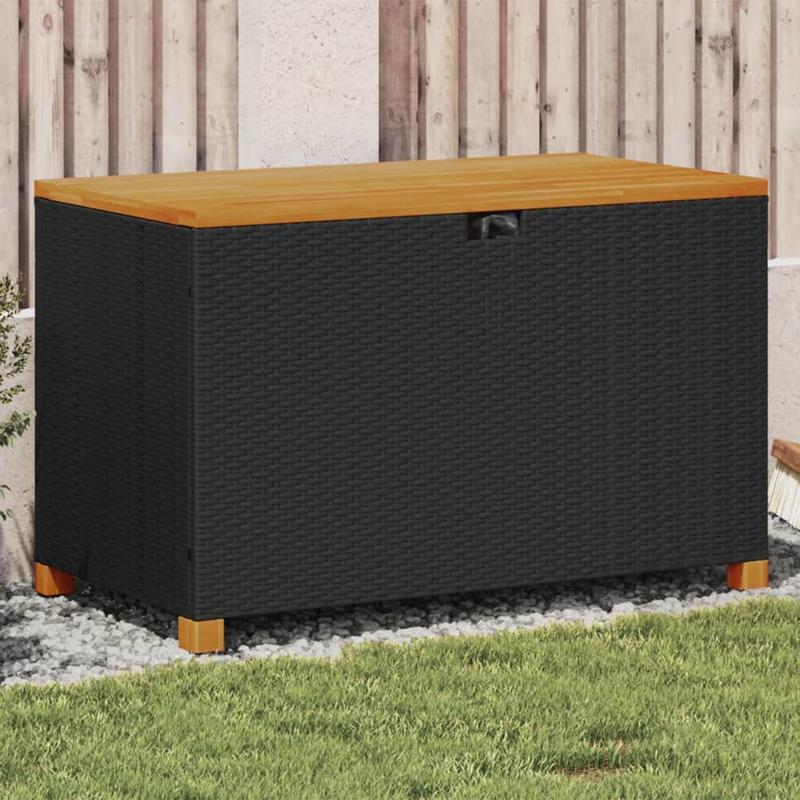 Tuinkist – Opbergkist – Tuinbox – Buitenopberger – Balkonbox – Zwart – 110x55x63 cm – Duurzaam Poly Rattan & Acaciahout