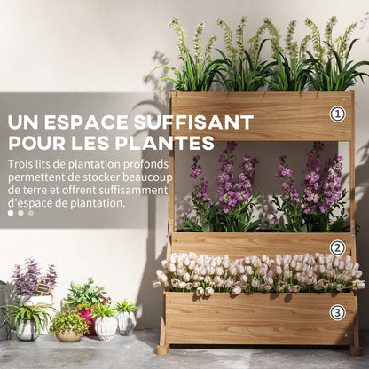 Outsunny Elevated Square Planter on Legs 3-Tier Garden Bed with Irrigation Inserts And Felt Drainage Wooden for Outdoor, 108L X 80W X 140H Cm