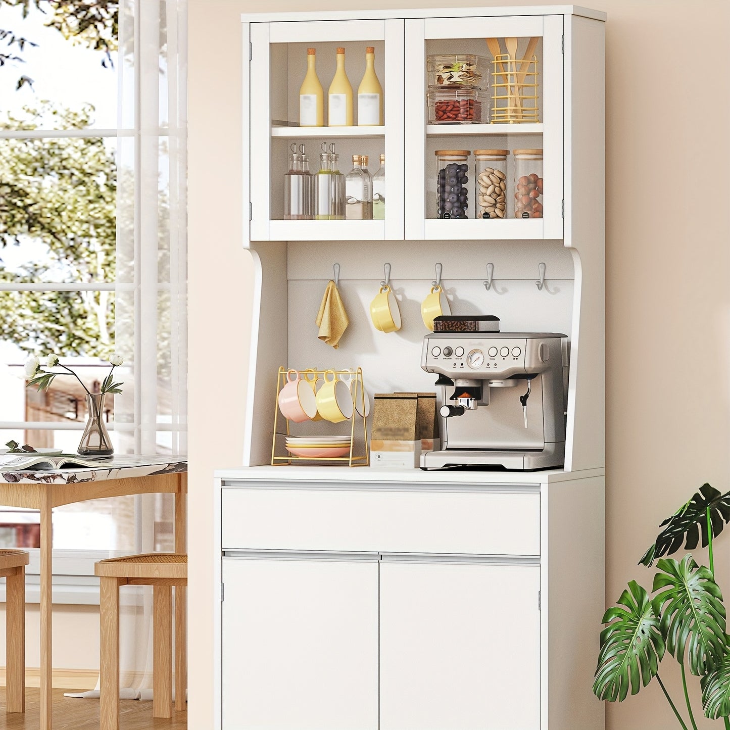 Hoge Keukenkast – Hoge Kast – Opbergkast – Keukenkast Met Werkblad – Witte Kast – Verstelbare Planken – 40x75x180 cm – Praktisch & Ruimtebesparend