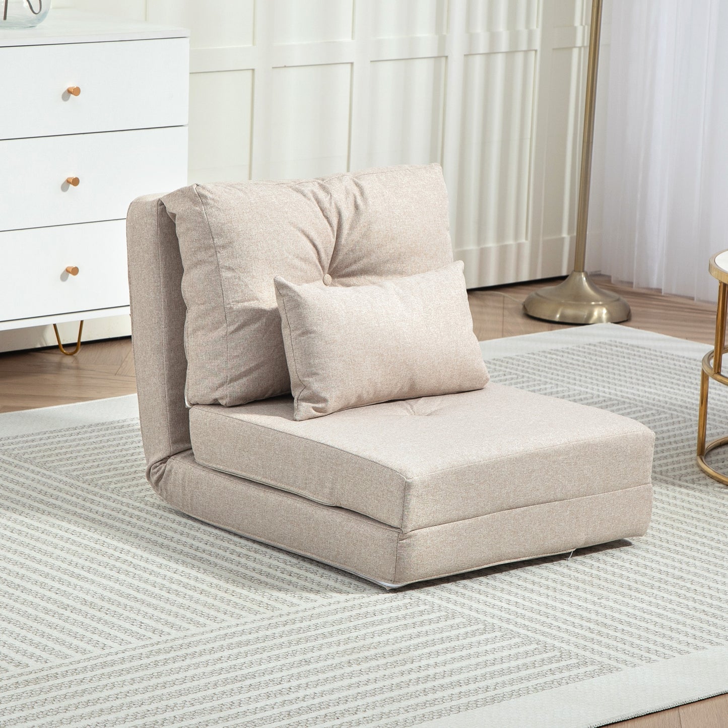 Zitzak – Fauteuil – Stoel – Loungebank – Relaxstoel – Verstelbare Rugleuning – Linnen Beige – Met Kussen – Opvouwbaar – Max 90 kg