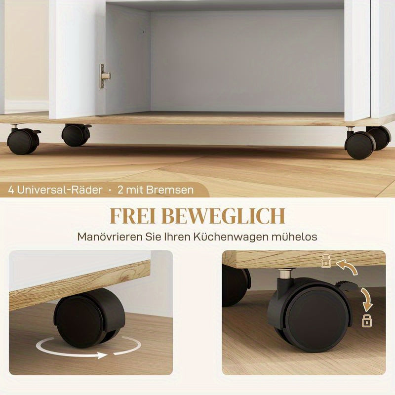 Opberkkar – Opbergwagen – Rollende Trolley – Mobiele Kar – Opvouwbare Handkar – Verstelbare Planken – Met Slot – Metalen Frame – Houtaccenten – 4 Wielen