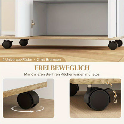 Opberkkar – Opbergwagen – Rollende Trolley – Mobiele Kar – Opvouwbare Handkar – Verstelbare Planken – Met Slot – Metalen Frame – Houtaccenten – 4 Wielen