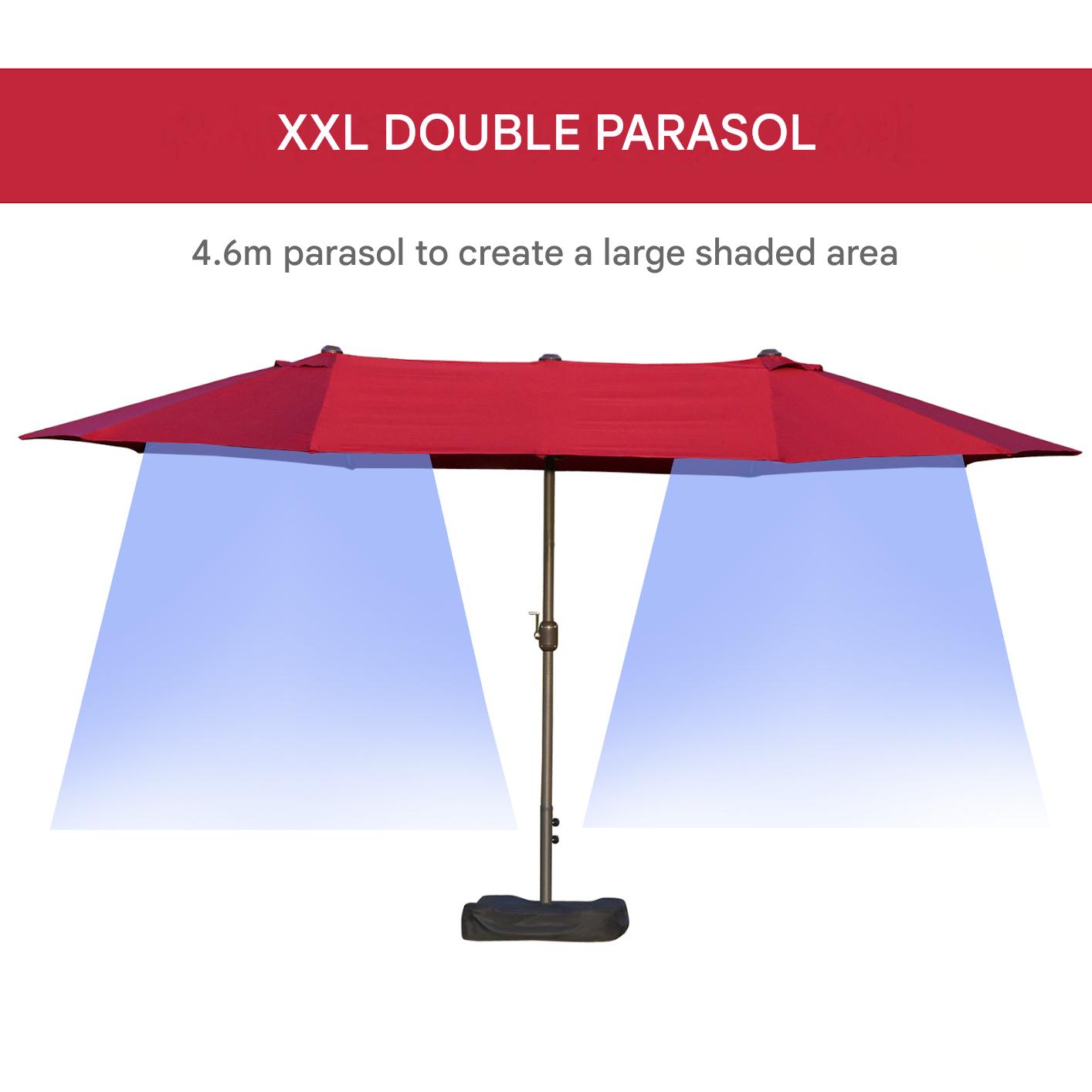 XXL Parasol – Tuinparasol – Terrasparasol – Zonneparasol – Balkonparasol – Bordeauxrood – Extra Groot 4,6 x 2,7 m – Staal Frame Met Ballastzakken