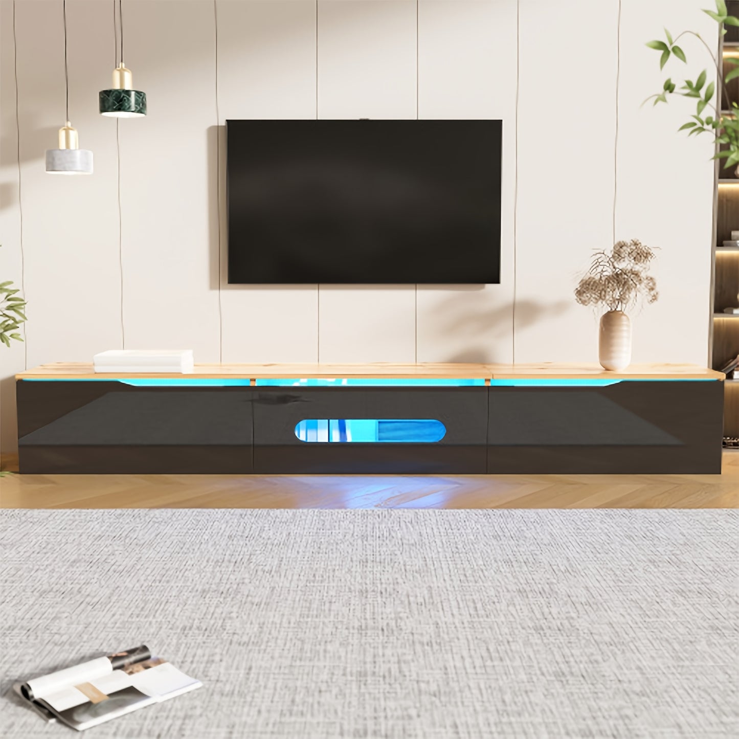 tv meubel – tv kast – televisie meubel – media meubel – tv dressoir – Zwart Wit – 180 cm Lang – Hoogglans Afwerking – Wandmontage