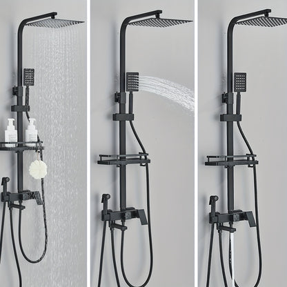 Matzwarte Doucheset – Douchepakket – Regendouche – Handdouche – Badkraan – 30,48 cm Vierkant – Messing – Dual-Function – Wandmontage – Verstelbare Plank – Geen Elektriciteit Nodig
