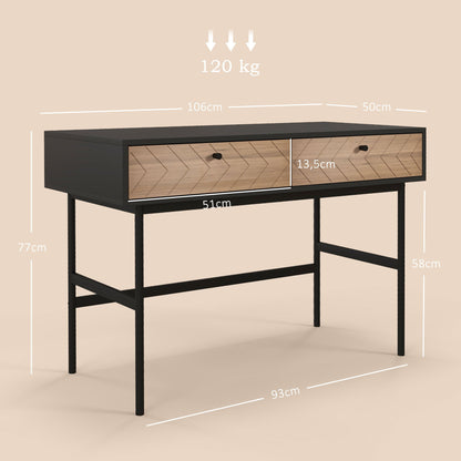Bureau – Bureautafel – Computertafel – Werktafel – Schrijftafel – Met Twee Laden – Zwart Metalen Frame – 106 x 50 x 77 cm