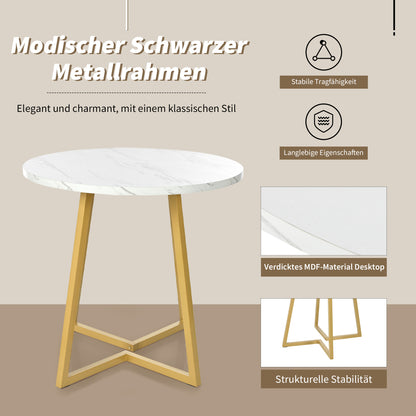 Eettafelset – 5-delig – Ronde Eettafel – Keukentafel – Stoelenset – Compact Diner – Ø80 cm – Wit MDF Tafelblad – Zwarte Fluwelen Stoelen