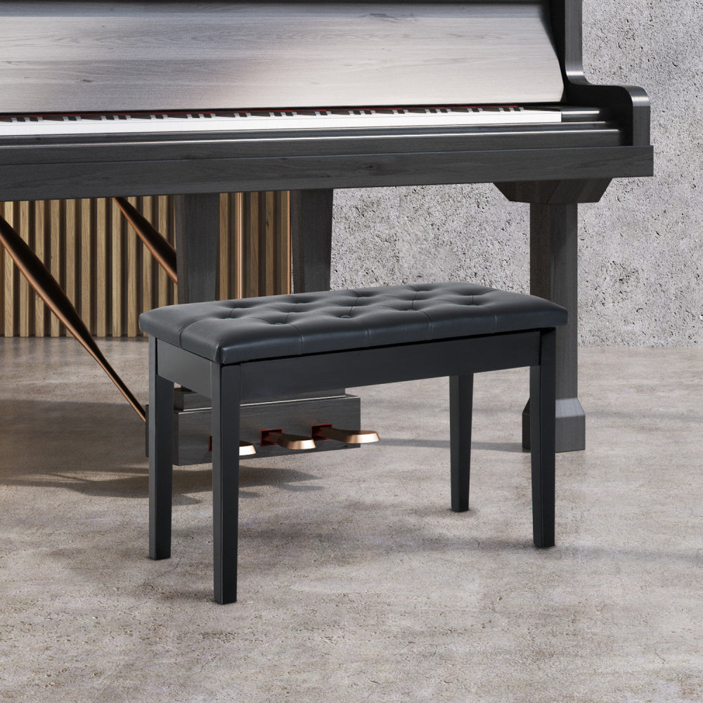 Pianokruk – Pianobank – Piano Kruk – Piano Stoel – Keyboardbank – Zwart Kunstleer – Rubberhout – 76x36x50 cm – Traditioneel Landelijk Design – Ruimte Voor Twee
