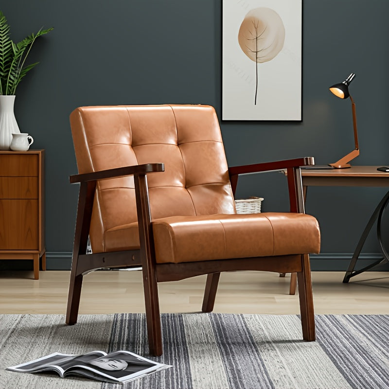 Fauteuil – Stoel – Loungefauteuil – Relaxstoel – Draaifauteuil – Ergonomisch Design – Stevig Houten Frame – Vintage Karamelbruin – Dikke Schuimvulling – Faux Leren Bekleding