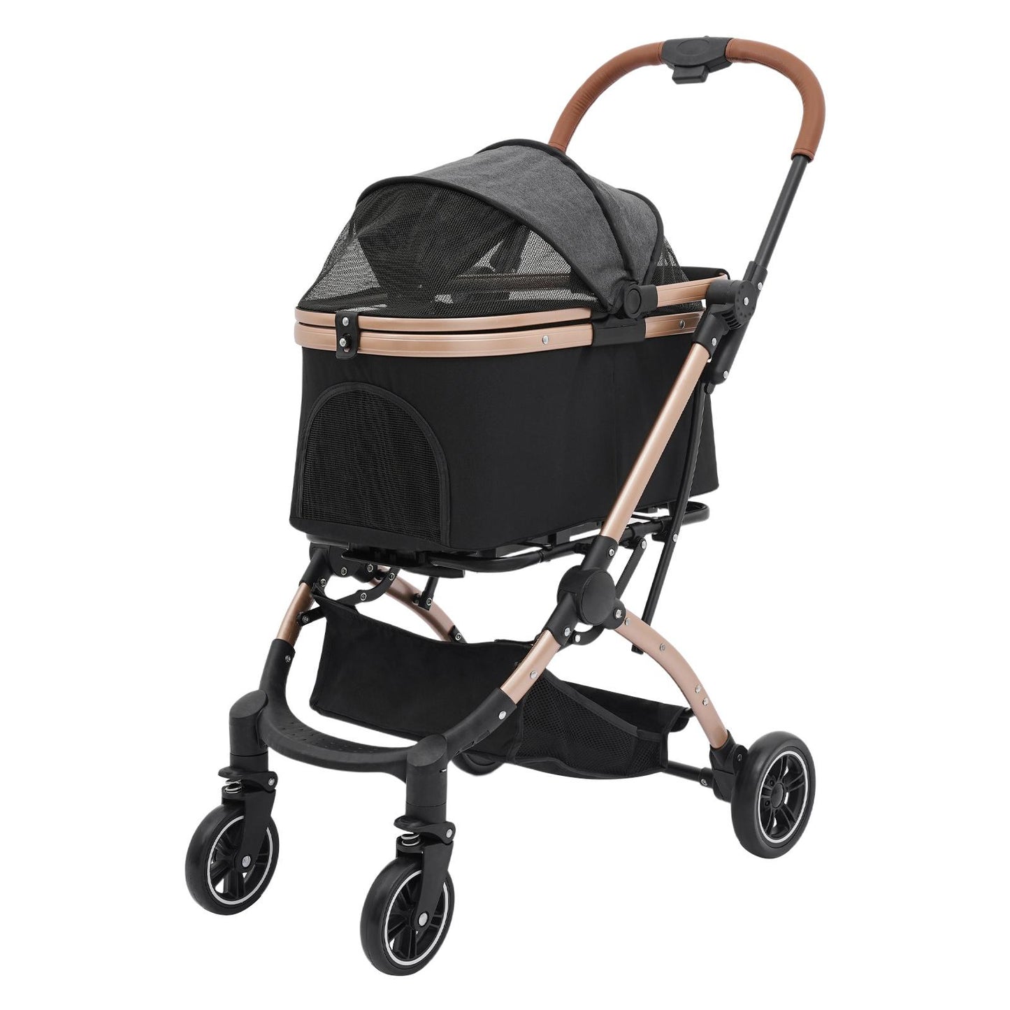 Foldable Pet Stroller | 4 Wheels, Black and Grey, Alloy Steel Frame, Nylon, for Dogs and Cats - NaMaSyo