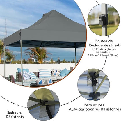 Pop-up Partytent – Vouwtent – Schaduwdoek – Buitentent – Paviljoen – Verstelbare Hoogte 305-335 cm – Stevig Metalen Frame