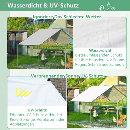 3m x 4m x 2m Outdoor Chicken Coop with Safety Lock and Waterproof PE Fabric, Metal Material, Suitable for Chickens, Rabbits, and Other Small Animals
