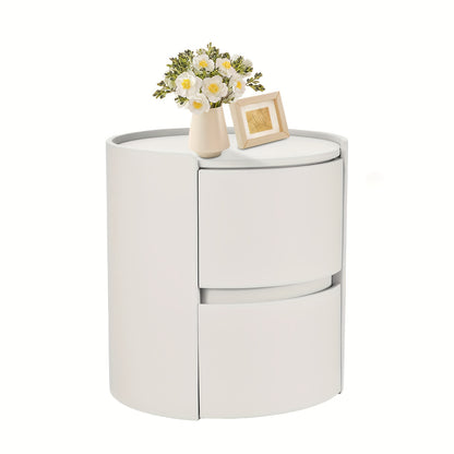 Ronde Nachtkastje – Modern Houten Nachtkastje – Minimalistisch Bedside Cabinet – Tweedelige Ladenkast – Compacte Slaapkamermeubel – Wit – Duurzaam Massief Hout – 45x45x50 cm