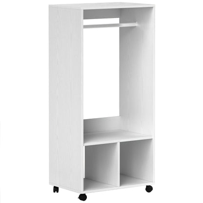 Witte Bamboe Kledingkast – Kledingrek – Opbergkast – Woonkamerkast – Dressoirkast – Met 4 Wieltjes – Ruimtebesparend Design – 127 cm Hoog – 3,2 Kubieke Voet Opbergruimte