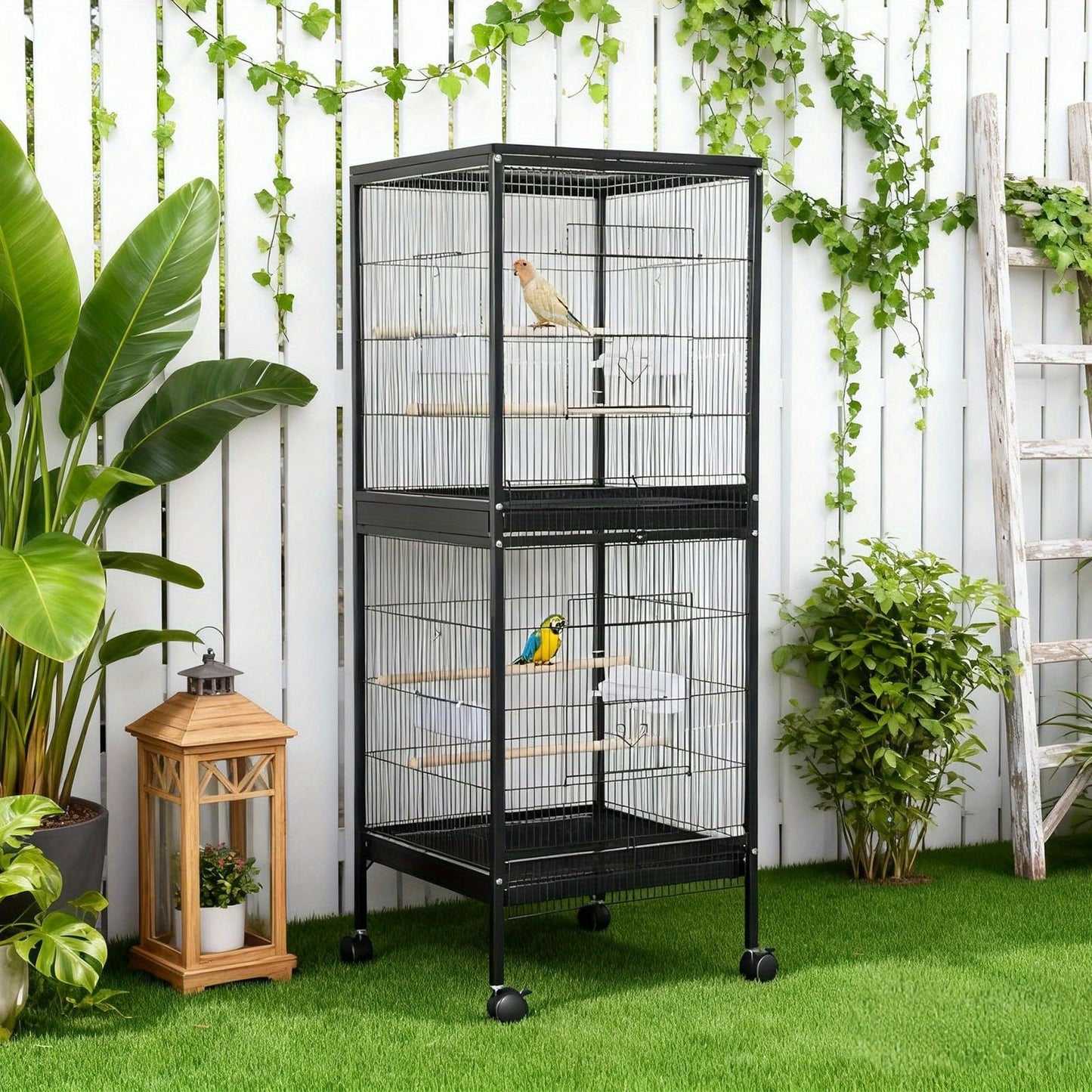 Large Bird Cage with Slide-Out Tray & Removable Panels, 4-Door Access, Wooden Perches, Detachable Base & Feeder/Water Bottle System - Easy Assembly for Parrots, Cockatiels, Lovebirds, Pigeons, Small/Medium Birds - for parakee