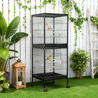 Large Bird Cage with Slide-Out Tray & Removable Panels, 4-Door Access, Wooden Perches, Detachable Base & Feeder/Water Bottle System - Easy Assembly for Parrots, Cockatiels, Lovebirds, Pigeons, Small/Medium Birds - for parakee