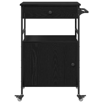 Kitchen Trolley in Black Oak – 56×43×89.5 cm, Processed Wood, Multi-Layer Storage, Rollable. Ideal for Kitchen, Dining Room. Seriously Textured, Sturdy, Durable, Practical, and Versatile