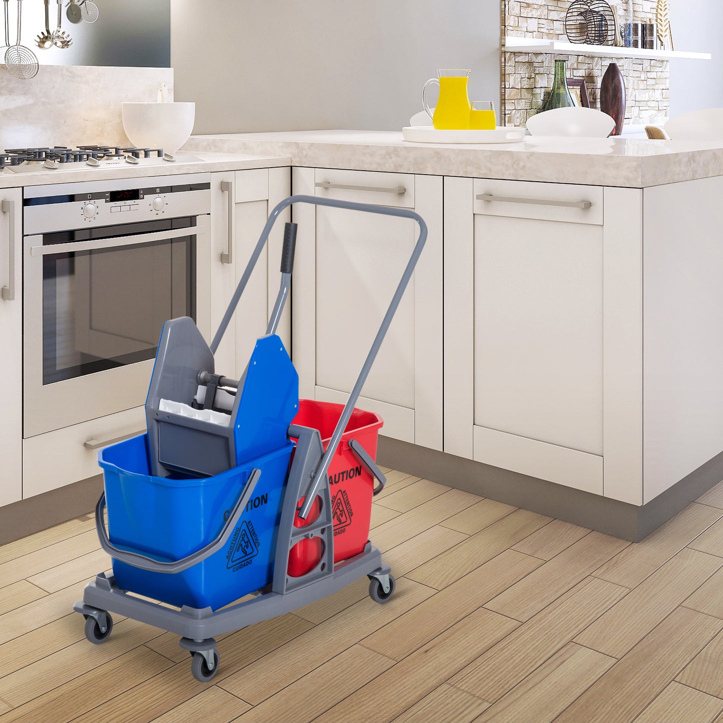 Schoonmaakwagen – Schoonmaaktrolley – Reinigingswagen – Dweilwagen – Systeemwagen – 25L Capaciteit – Ingebouwde Wringersysteem – Compact 73×45×92 cm