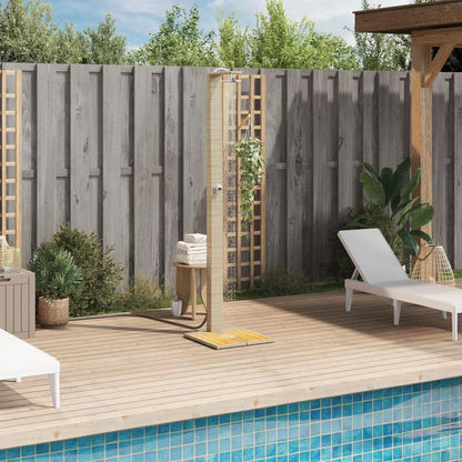 Buitendouche – Tuindouche – Vloerdouche – Zonnedouche – Campingdouche – Beige Poly Rattan & Acaciahout – 50x55x224 cm – Europese Enkele Kraanaansluiting