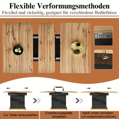 Extendable Dining Table - Space-Saving Retractable Kitchen Table with Cabinet Door Design, Foldable for 4-6 People, Heavy-Duty Wooden Construction, Modern Minimalist Black Finish, Easy Assembly, Ideal for Small Spaces, Apartm