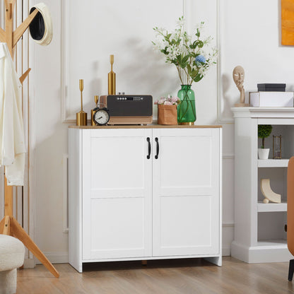 Buffetkast – Opbergkast – Dressoir – Wandkast – Keukenmeubel – Wit Met Houtlook – 90 x 39,5 x 88 cm – Twee Verstelbare Planken