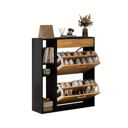Schoenenkastje – Schoenenrek – Schoenenopberger – Schoenenkast – Schoenentoren – Houten Kast – Mat Zwart – 12-15 Paar Schoenen – Verstelbare Vakindeling
