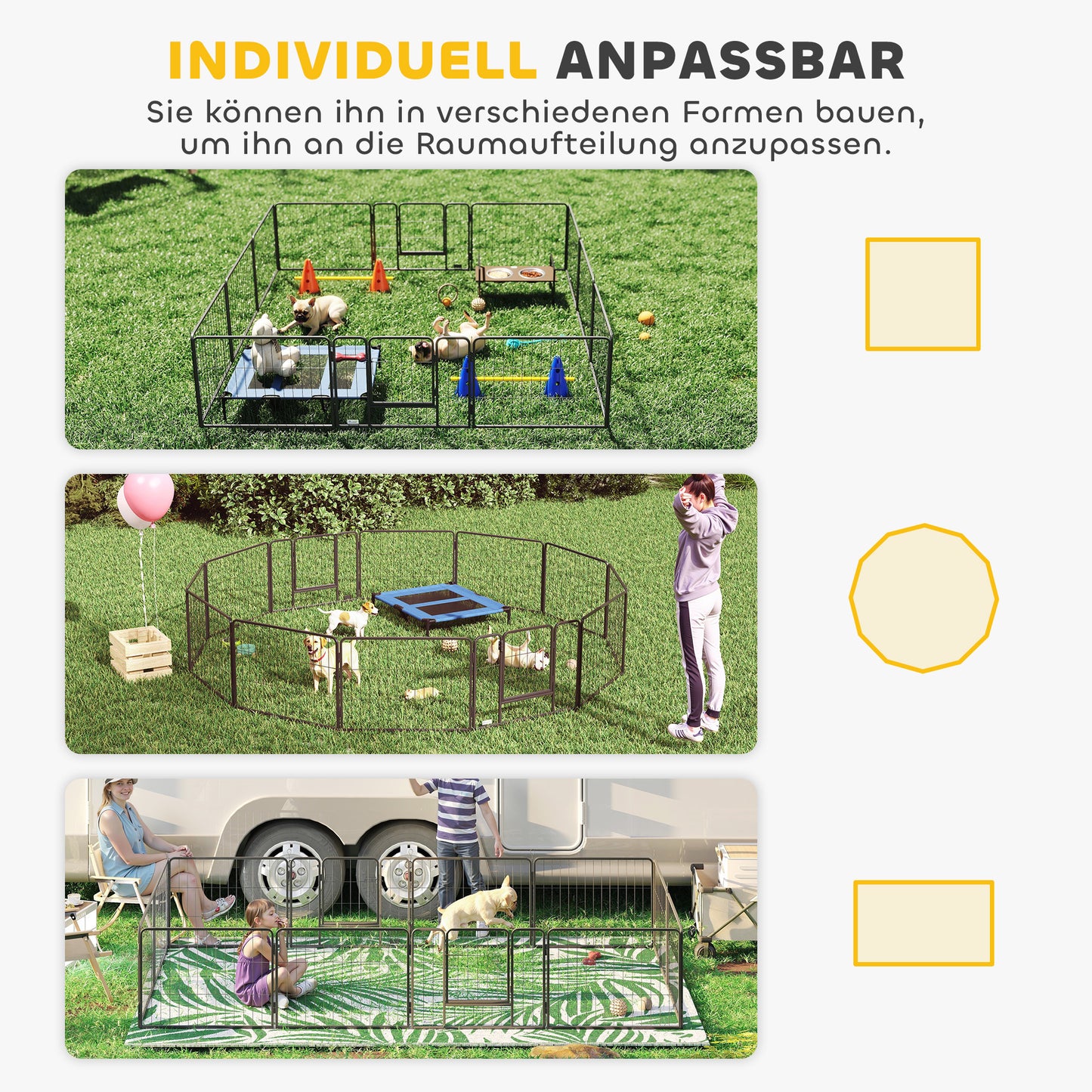 Pet Enclosure, Puppy Playpen, 12 Panels, Outdoor & Indoor, Black