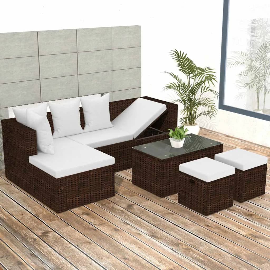 Loungeset – Tuinmeubelset – Loungeset Balkon – Loungeset Hoekbank – Loungeset Poly Rattan – Bruin – Weerbestendig PE Rattan – Uitneembare Wasbare Kussenhoezen