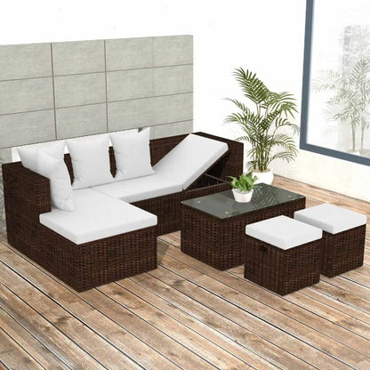 Loungebank – Loungeset – Hoekbank – Terrasbank – Tuinbank – 4-delig – Weerbestendig PE-Rattan – Comfortabele Afneembare Kussens – Zwart