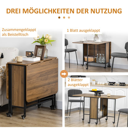 Vouwtafel – Klaptafel – Campingtafel – Plooitafel – Inklapbare Tafel – Mobiel met Wielen – Uitschuifbaar tot 130x80x74 cm – Bruin Melamine