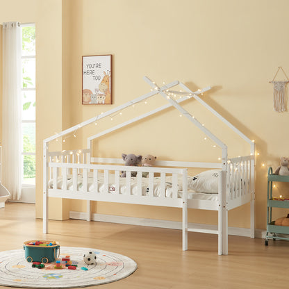 Bedframe – Kinderbed – Hoogslaper – Peuterbed – Jeugdbed – Massief Dennenhout – Valbeveiliging – 90x200 cm